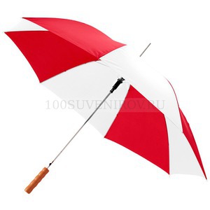 Фото Большой зонт-трость LISA, полуавтомат, с деревянной ручкой под нанесение логотипа трафаретной печатью, d102 х 83 см (красный, белый)