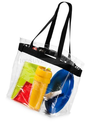 Фото Прозрачная пляжная сумка HAMPTON с контрастной отделкой под тампопечать логотипа, 30,5 х 15,2 х 30,5 см (прозрачный, черный)