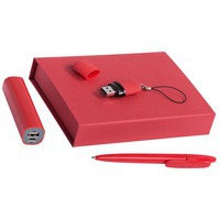 Набор подарочный Bond: аккумулятор, флешка и ручка, красный