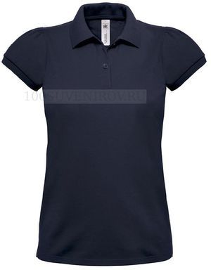 Фото Удобная женская рубашка поло HEAVYMILL темно-синяя для вышивки, размер S