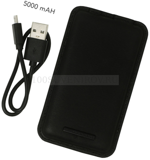 Фото Фирменное кожаное портативное зарядное устройство DUSK, 5000 mAh с логотипом HUGO BOSS (черный)