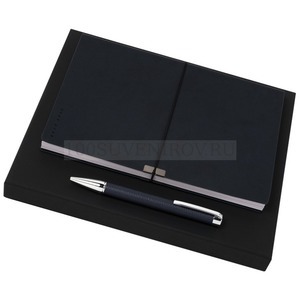 Фото Подарочный бизнес-набор: блокнот А5, ручка шариковая «Hugo Boss» (темно-синий, серебристый)