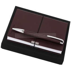 Фото Подарочный набор фирменных деловых аксессуаров: блокнот А6, ручка шариковая «Hugo Boss» (бургунди, серебристый)