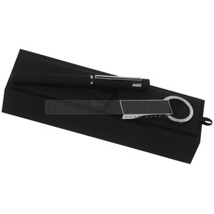 Фото Подарочный набор: USB-флешка на 16 Гб, ручка роллер «Hugo Boss» (черный, серебристый)