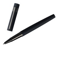 Картинка Стильная металлическая ручка-роллер NEW-LOOP-софт-тач с логотипом HUGO BOSS в брендовой подарочной упаковке, d1,2 х 14 см, ЧЕРНЫЕ(!) чернила, в подарок архитектору. 