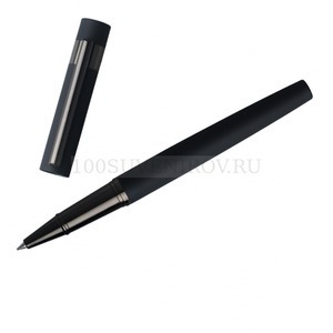 Фото Стильная металлическая ручка-роллер NEW-LOOP-софт-тач с логотипом HUGO BOSS в брендовой подарочной упаковке, d1,2 х 14 см, ЧЕРНЫЕ(!) чернила, в подарок архитектору.  (темно-синий)