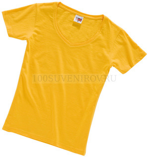 Фото Женская футболка золотисто-желтая из хлопка HEAVY SUPER CLUB с V-образным вырезом, размер L