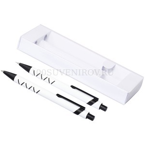 Фото Стильный бело-черный канцелярский крутой набор JUPITER: ручка и карандаш в подарочной коробке