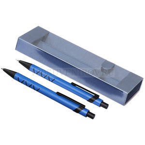 Фото Стильный сине-черный канцелярский нестандартный набор JUPITER: ручка и карандаш в подарочной коробке