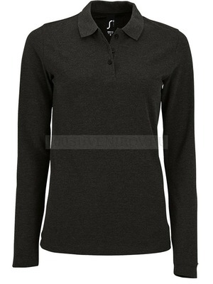 Фото Женская рубашка поло черная меланж с длинным рукавом PERFECT LSL WOMEN, размер S