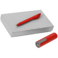 Деловой набор красный из картона TAKEOVER: ручка, аккумулятор