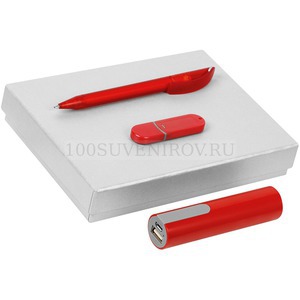 Фото Деловой красный набор из пластика Do It: ручка, флешка, аккумулятор