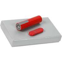 Бизнес набор красный из пластика EQUIP с флешкой и аккумулятором