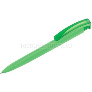 Фото Зеленая ручка из пластика овая шариковая трехгранная TRINITY K transparent GUM soft-touch