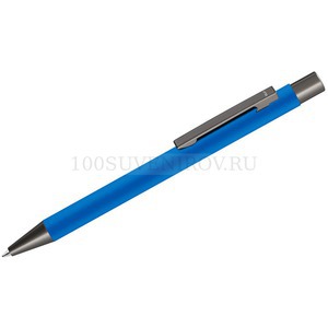 Фото Синяя ручка из металла ическая шариковая STRIGHT GUM soft-touch с зеркальной гравировкой