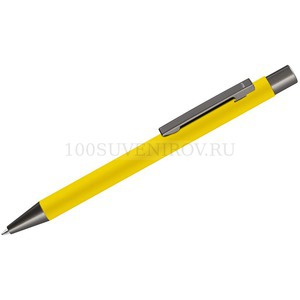 Фото Желтая ручка из металла ическая шариковая STRIGHT GUM soft-touch с зеркальной гравировкой