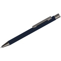 Ручка темно-синяя из металла ическая шариковая STRIGHT GUM soft-touch с зеркальной гравировкой