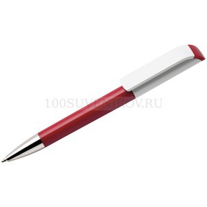 Фото Ручка шариковая TAG, красный корпус/белый клип, пластик