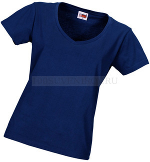 Фото Женская футболка синяя из хлопка HEAVY SUPER CLUB с V-образным вырезом, размер L