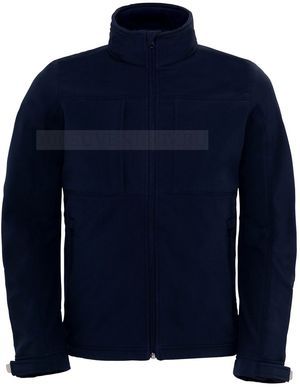 Фото Рекламная мужская куртка HOODED SOFTSHELL темно-синяя под вышивку, размер M