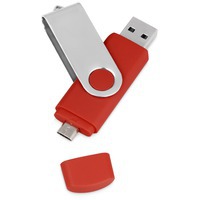 USB/micro USB-флешка красный из металла на 16 Гб Квебек OTG