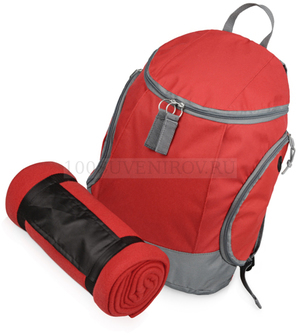 Фото Подарочный набор красный из флиса для пикника CARINO: плед, рюкзак