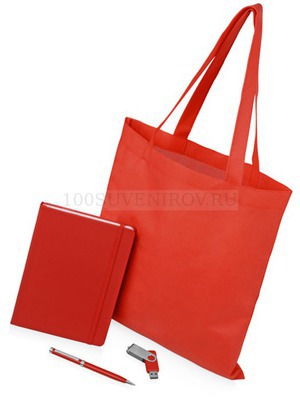 Фото Подарочный набор красный из металла GUARDAR с флешкой: ежедневник, ручка, сумка