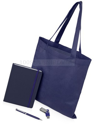 Фото Подарочный набор синий из картона GUARDAR с флешкой: ежедневник, ручка, сумка