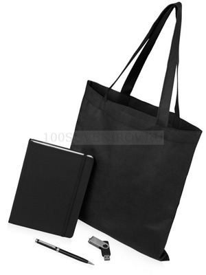 Фото Подарочный набор черный из металла GUARDAR с флешкой: ежедневник, ручка, сумка
