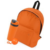 Набор подарочный оранжевый из пластика TETTO в рюкзаке: термокружка, дождевик