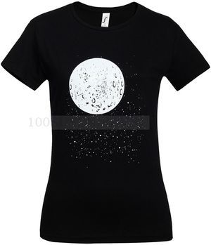 Фото Именная женская футболка "ЧТО ВЕЧНО ПОД ЛУНОЙ" с люминесцентным принтом, размер S