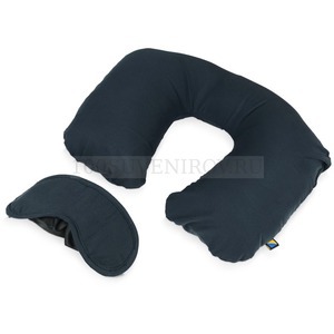 Фото Дорожный набор синий из полиэстера SLEEP SET: маска для глаз, надувная подушка-подголовник, чехол