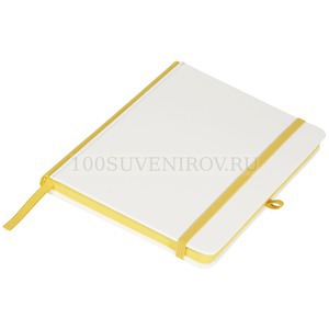 Фото Дизайнерский двухцветный блокнот А5 Solid с резинкой, ляссе и петелькой для ручки «Journalbooks» (белый, желтый)