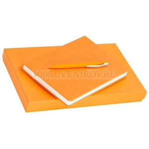 Фото Письменный оранжевый набор из пластика CHARME: недатированный ежедневник, ручка