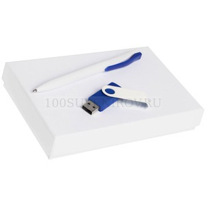 Фото Металлический набор TWIST WHITE, белый с синим: флешка, ручка