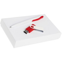 Набор металлический TWIST WHITE, белый с красным: флешка, ручка