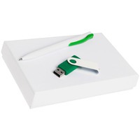 Набор пластиковый TWIST WHITE, белый с зеленым: флешка, ручка