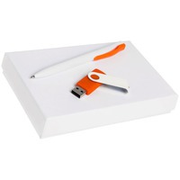 Набор Twist White, белый с оранжевым: флешка (16 Гб), ручка.  и флеш-карта 2 гб