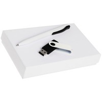 Набор пластиковый TWIST WHITE, белый с черным: флешка, ручка