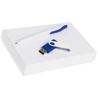 Набор пластиковый TWIST WHITE, белый с синим: флешка, ручка