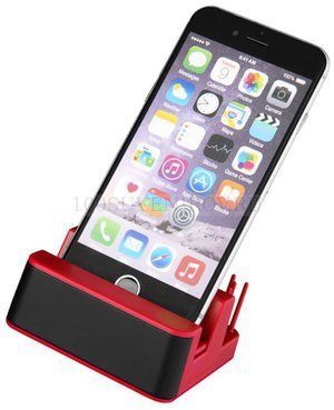 Фото Настольная подставка GLINT для мобильного телефона и ручек со светящимся логотипом, 8,2 х 8 х 3,7 см (красный)