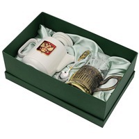 Набор чайный хрустальный "ЭГОИСТ": подстаканник, стакан, ложка, чайник с гербом