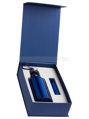 Фото Синий набор из металла POWER JOINT: спортивная бутылка, зарядник