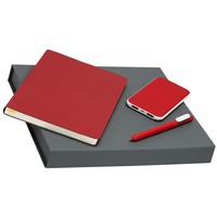 Деловой набор красный из кожи FLEX SHALL: ежедневник, ручка, зарядник