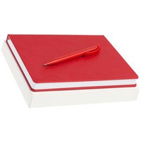 Деловой набор красный из пластика NEW BRAND: недатированный ежедневник, ручка под нанесение логотипа