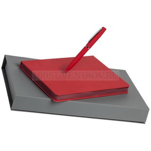Фото Деловой красный набор из металла SHALL: ежедневник, ручка