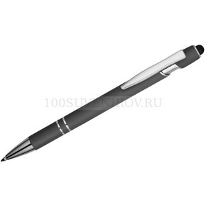 Фото Ручка-стилус металлическая шариковая SWAY soft-touch, синие чернила, d0,9 х 14,6 см (серый, серебристый)