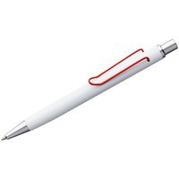 Ручка шариковая белая с красным из металла CLAMP