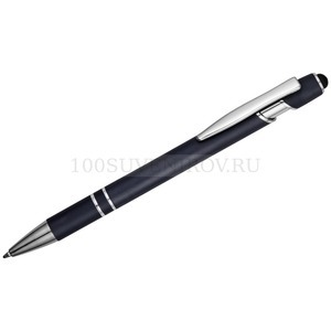 Фото Ручка-стилус металлическая шариковая SWAY soft-touch, синие чернила, d0,9 х 14,6 см (темно-синий, серебристый)