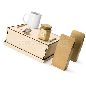 Фото Продуктовый керамический подарочный набор TEA DUO DELUXE: кружка, крем-мед, чай черный и зеленый, ситечко для чая в подарочной коробке